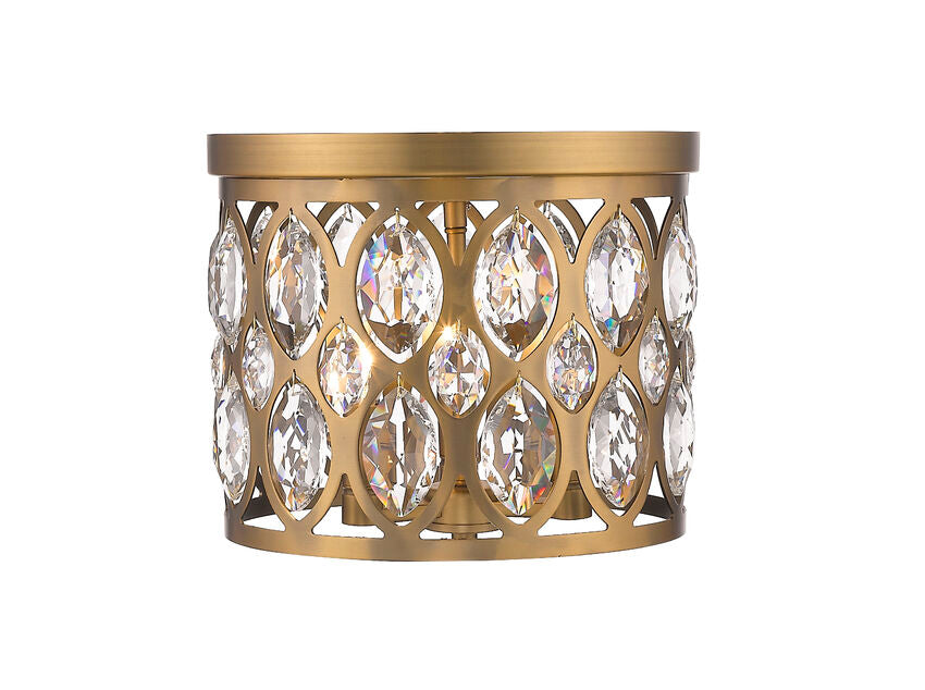 Z-Lite Dealey 12" 3-Light Heirloom Brass Flush Mount Lighting With Clear Crystal Shade