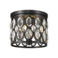Z-Lite Dealey 12" 3-Light Matte Black Flush Mount Lighting With Matte Black and Clear Crystal Shade