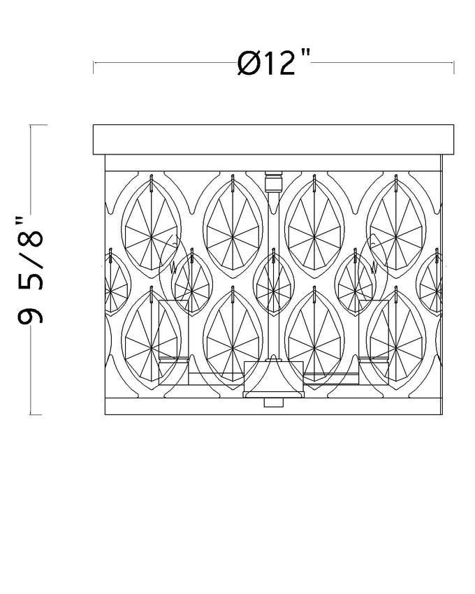Z-Lite Dealey 12" 3-Light Matte Black Flush Mount Lighting With Matte Black and Clear Crystal Shade