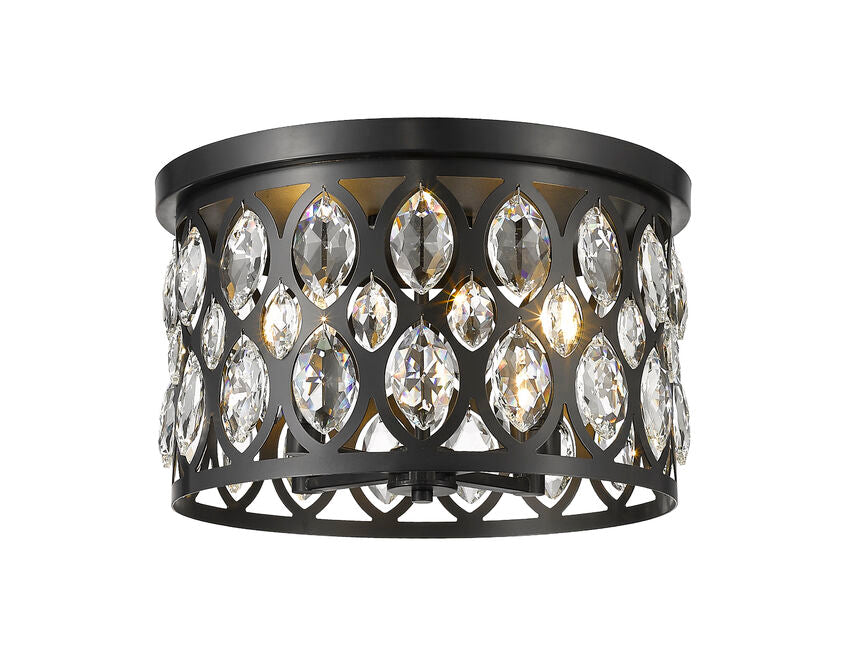 Z-Lite Dealey 15" 4-Light Matte Black Flush Mount Lighting With Matte Black and Clear Crystal Shade