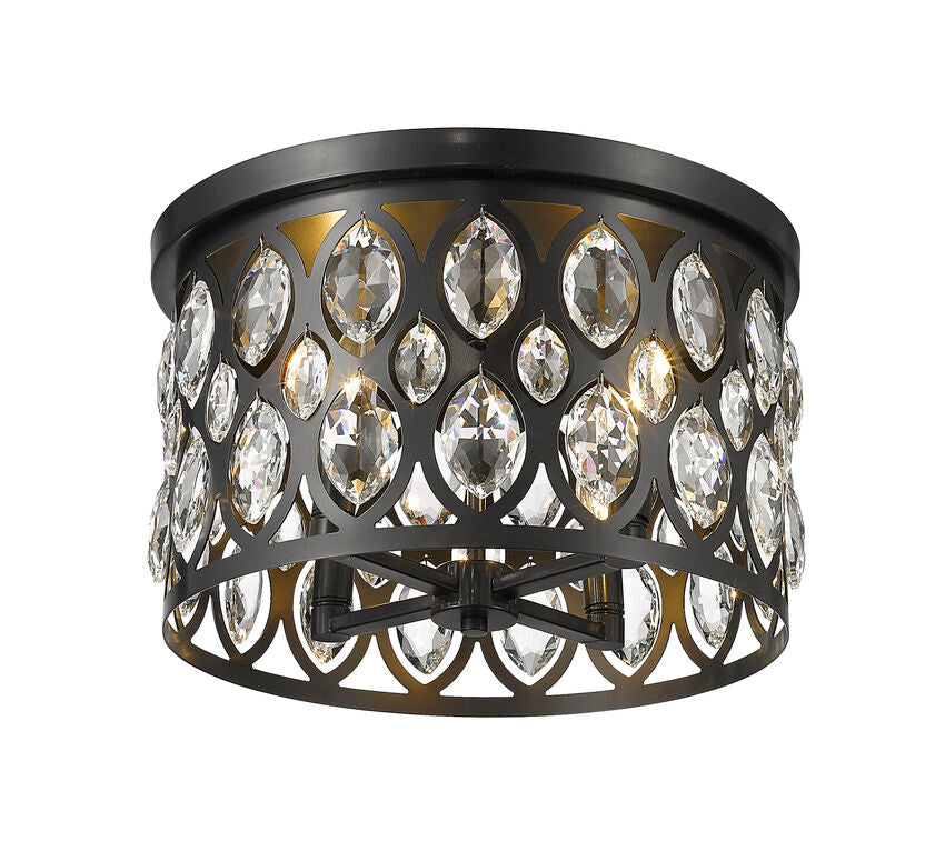 Z-Lite Dealey 15" 4-Light Matte Black Flush Mount Lighting With Matte Black and Clear Crystal Shade