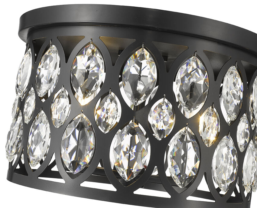Z-Lite Dealey 15" 4-Light Matte Black Flush Mount Lighting With Matte Black and Clear Crystal Shade