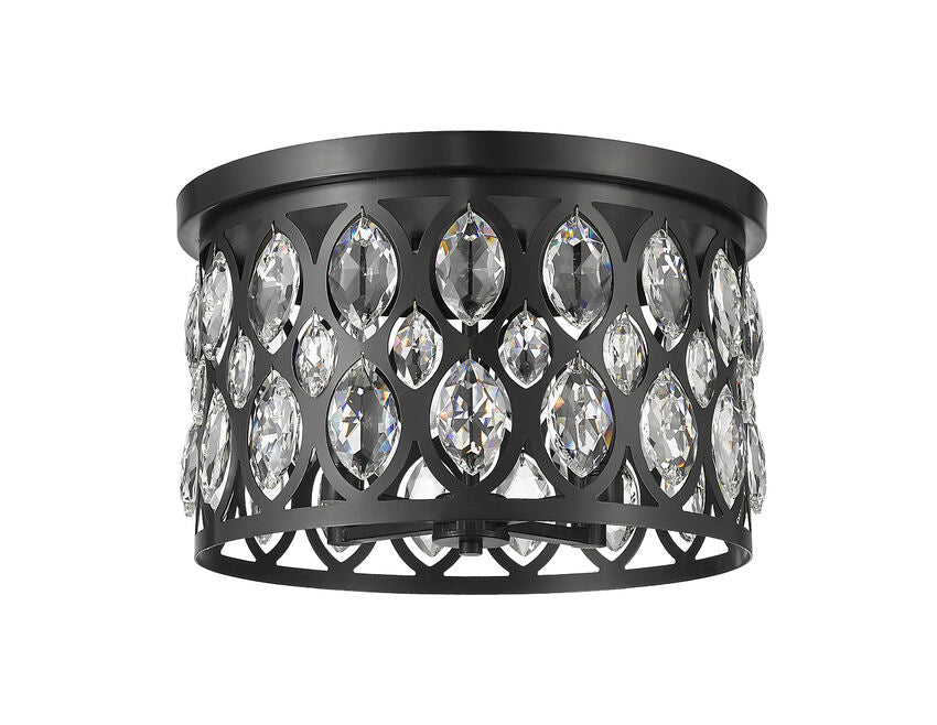 Z-Lite Dealey 15" 4-Light Matte Black Flush Mount Lighting With Matte Black and Clear Crystal Shade