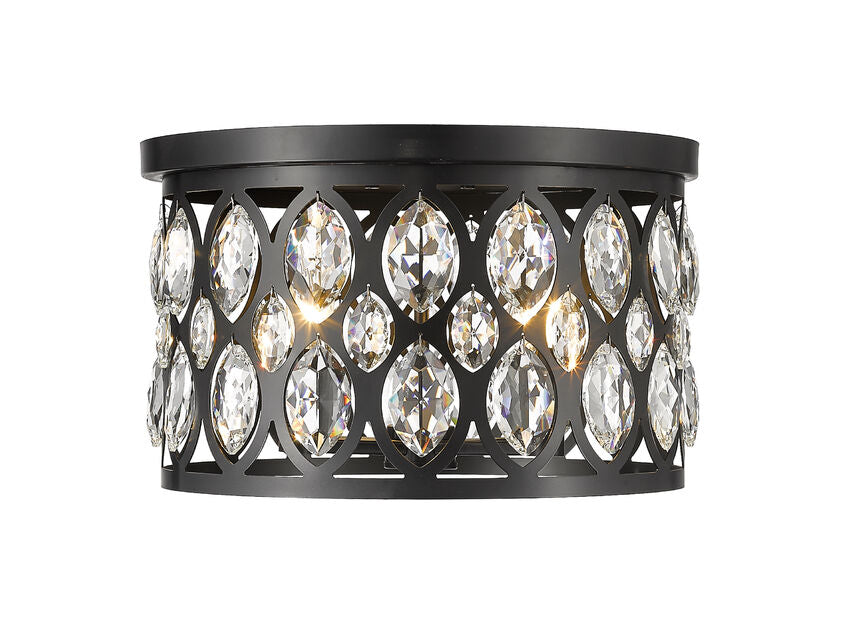 Z-Lite Dealey 15" 4-Light Matte Black Flush Mount Lighting With Matte Black and Clear Crystal Shade