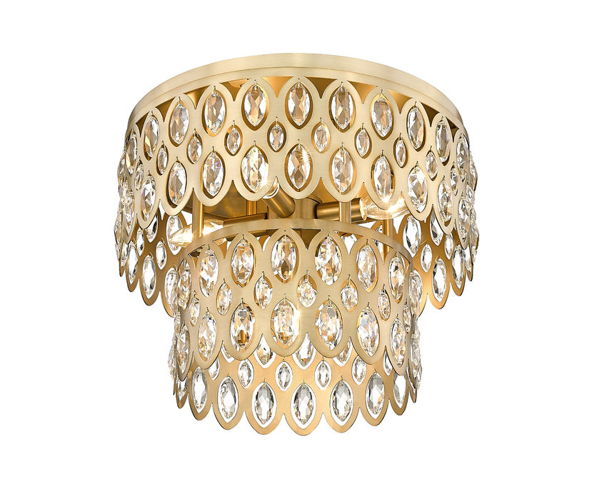 Z-Lite Dealey 15" 5-Light Heirloom Brass Flush Mount Lighting With Steel and Crystal Shade