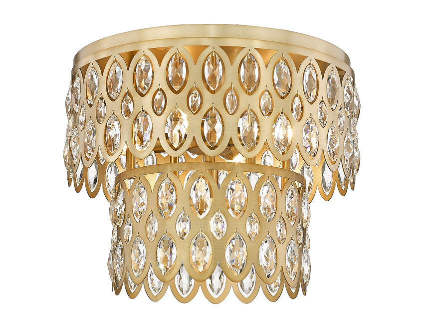 Z-Lite Dealey 15" 5-Light Heirloom Brass Flush Mount Lighting With Steel and Crystal Shade