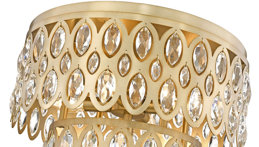 Z-Lite Dealey 15" 5-Light Heirloom Brass Flush Mount Lighting With Steel and Crystal Shade