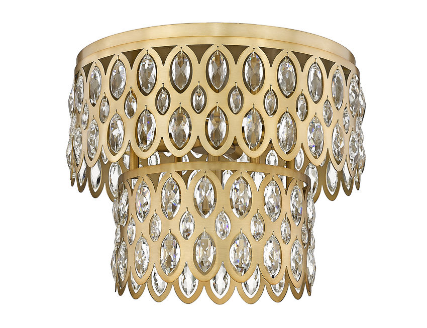 Z-Lite Dealey 15" 5-Light Heirloom Brass Flush Mount Lighting With Steel and Crystal Shade