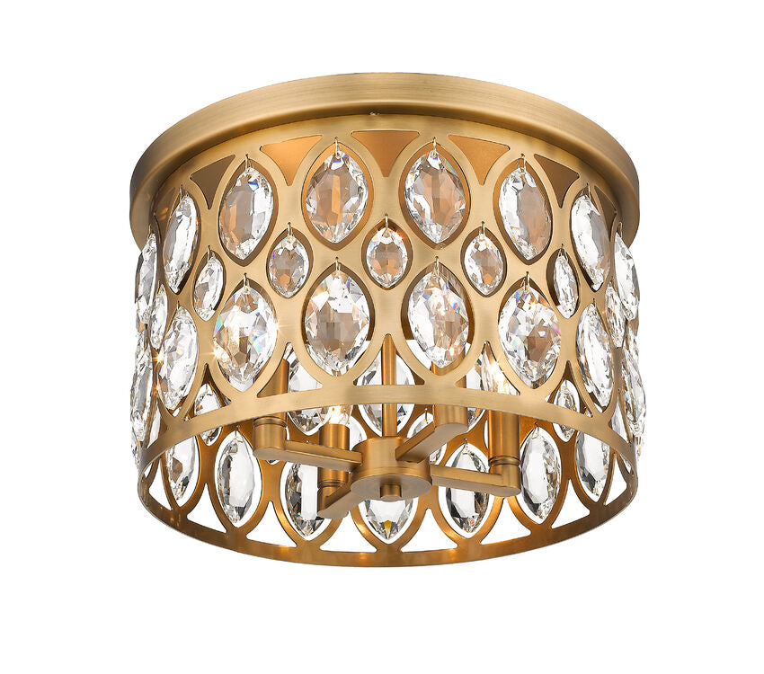 Z-Lite Dealey 16" 4-Light Heirloom Brass Flush Mount Lighting With Clear Crystal Shade