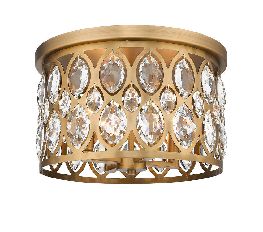 Z-Lite Dealey 16" 4-Light Heirloom Brass Flush Mount Lighting With Clear Crystal Shade