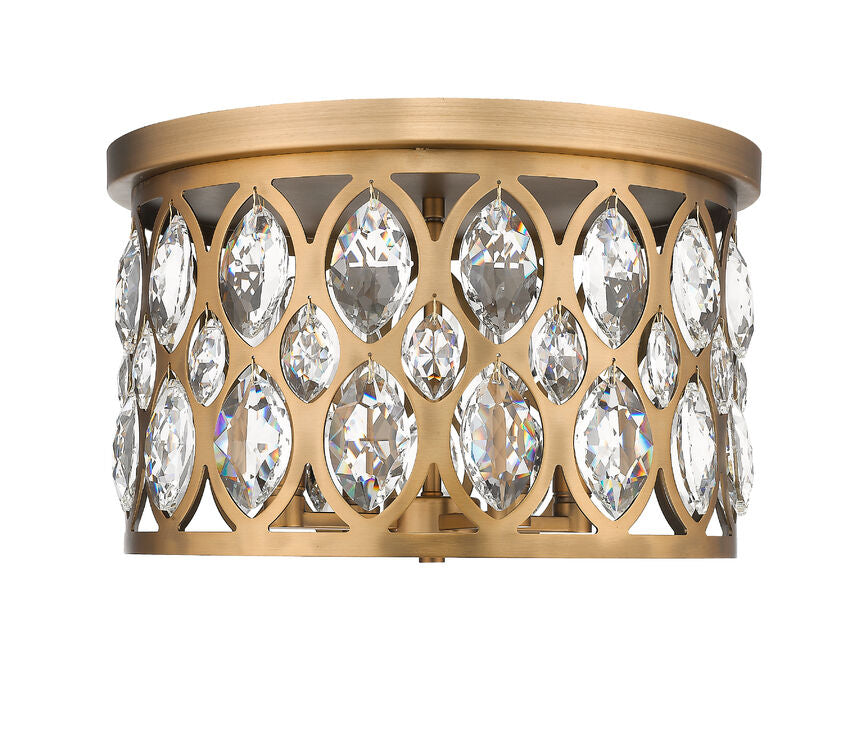Z-Lite Dealey 16" 4-Light Heirloom Brass Flush Mount Lighting With Clear Crystal Shade