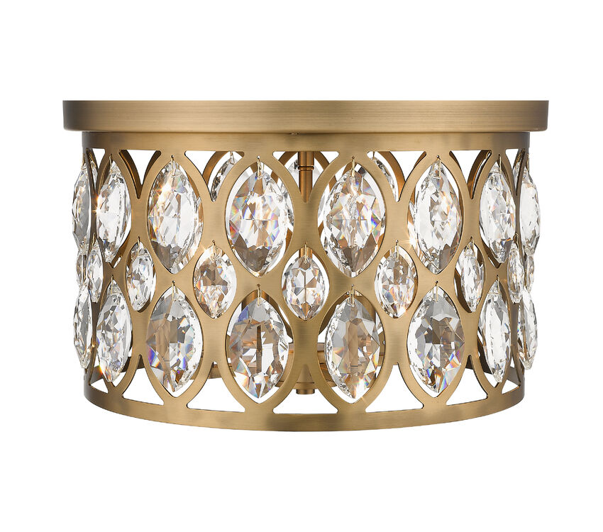 Z-Lite Dealey 16" 4-Light Heirloom Brass Flush Mount Lighting With Clear Crystal Shade