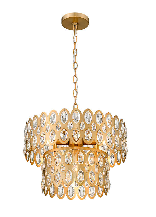 Z-Lite Dealey 16" 5-Light Heirloom Brass Pendant Light With Steel and Crystal Shade