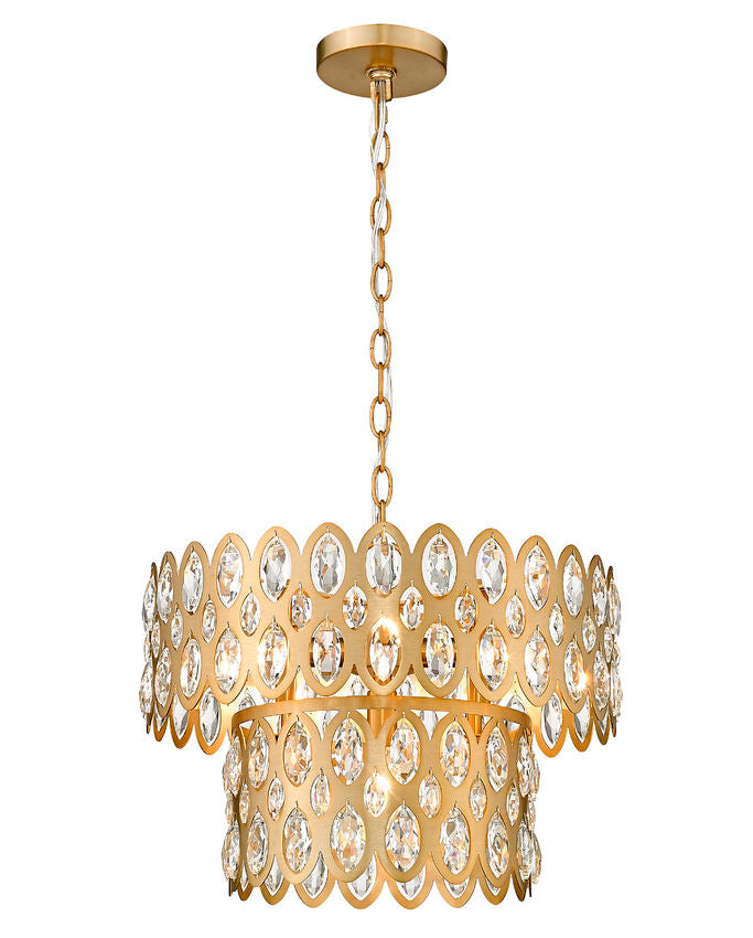 Z-Lite Dealey 16" 5-Light Heirloom Brass Pendant Light With Steel and Crystal Shade