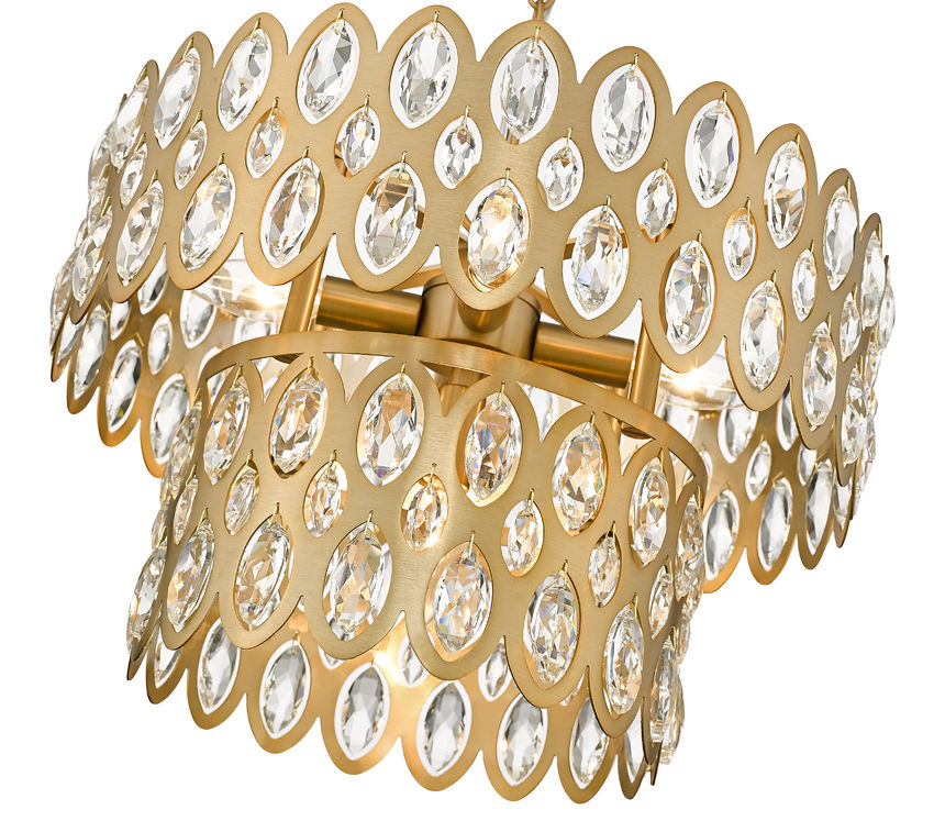 Z-Lite Dealey 16" 5-Light Heirloom Brass Pendant Light With Steel and Crystal Shade