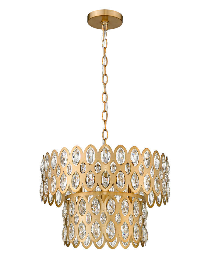 Z-Lite Dealey 16" 5-Light Heirloom Brass Pendant Light With Steel and Crystal Shade
