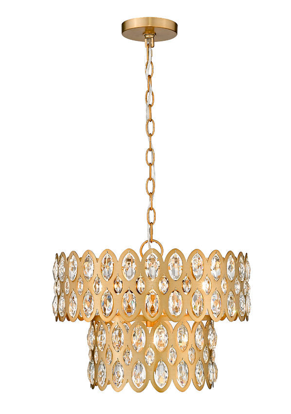 Z-Lite Dealey 16" 5-Light Heirloom Brass Pendant Light With Steel and Crystal Shade