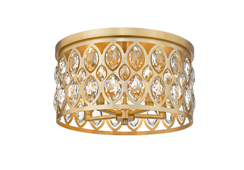 Z-Lite Dealey 18" 5-Light Heirloom Brass Flush Mount Lighting With Clear Crystal Shade