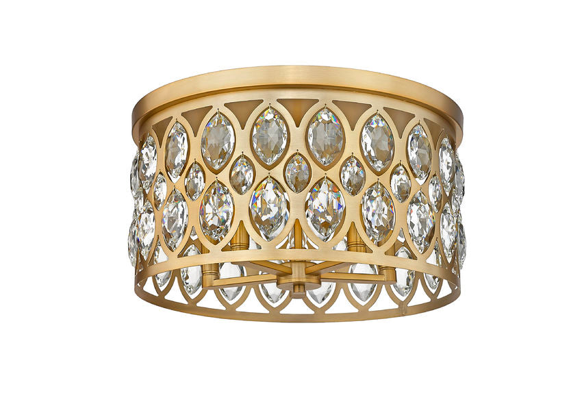 Z-Lite Dealey 18" 5-Light Heirloom Brass Flush Mount Lighting With Clear Crystal Shade