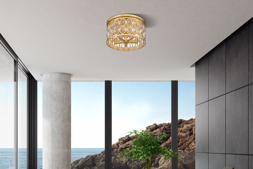 Z-Lite Dealey 18" 5-Light Heirloom Brass Flush Mount Lighting With Clear Crystal Shade