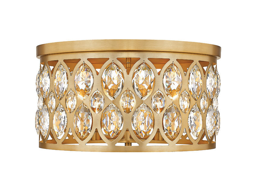 Z-Lite Dealey 18" 5-Light Heirloom Brass Flush Mount Lighting With Clear Crystal Shade