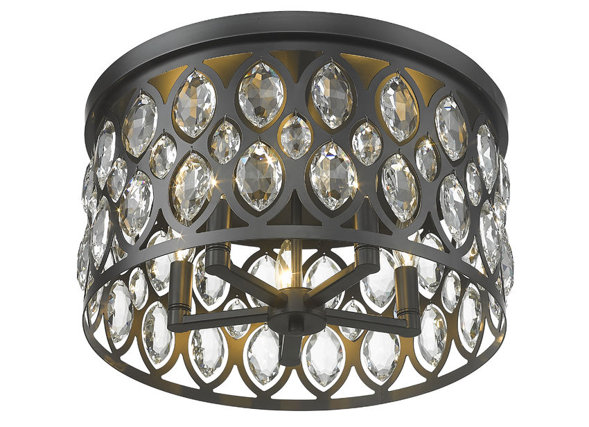 Z-Lite Dealey 18" 5-Light Matte Black Flush Mount Lighting With Clear Crystal Shade