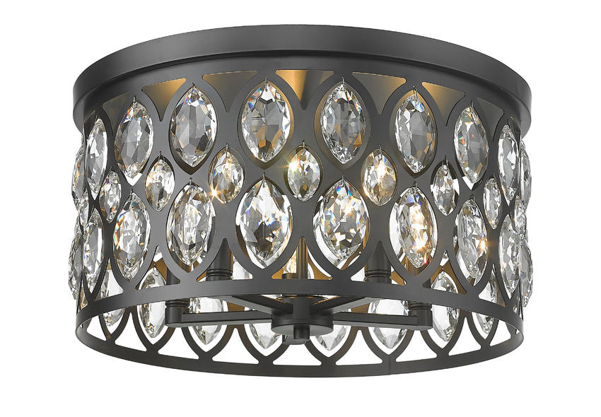 Z-Lite Dealey 18" 5-Light Matte Black Flush Mount Lighting With Clear Crystal Shade