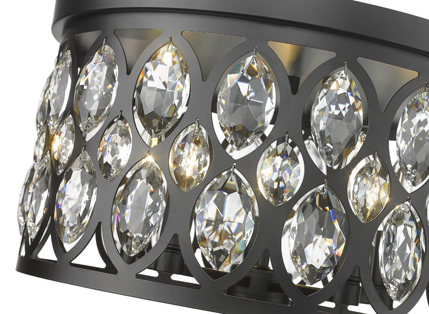 Z-Lite Dealey 18" 5-Light Matte Black Flush Mount Lighting With Clear Crystal Shade