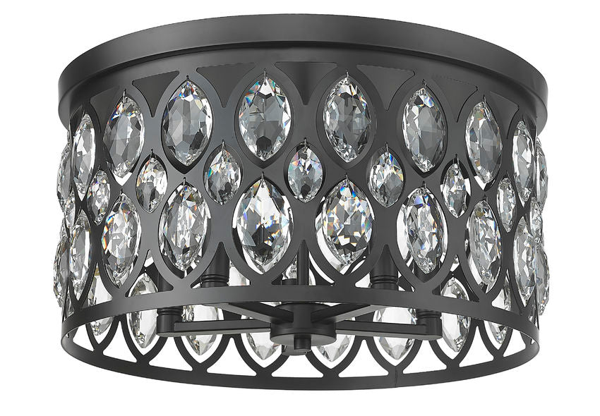 Z-Lite Dealey 18" 5-Light Matte Black Flush Mount Lighting With Clear Crystal Shade