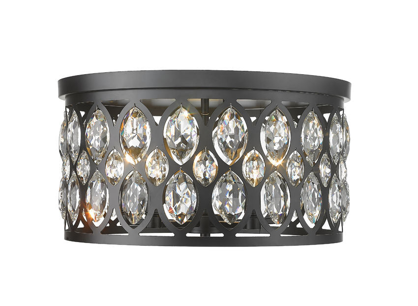 Z-Lite Dealey 18" 5-Light Matte Black Flush Mount Lighting With Clear Crystal Shade