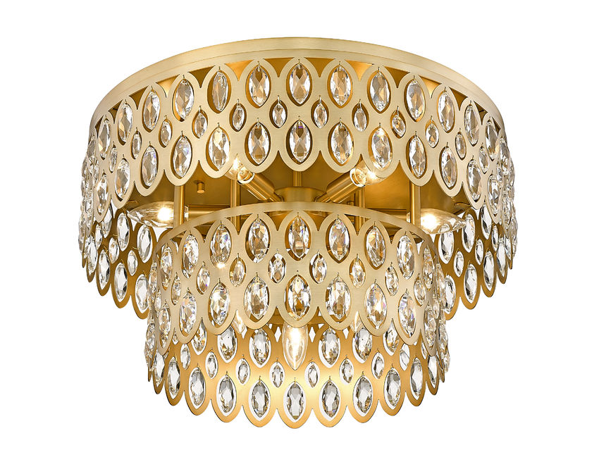 Z-Lite Dealey 20" 9-Light Heirloom Brass Flush Mount Lighting With Steel and Crystal Shade