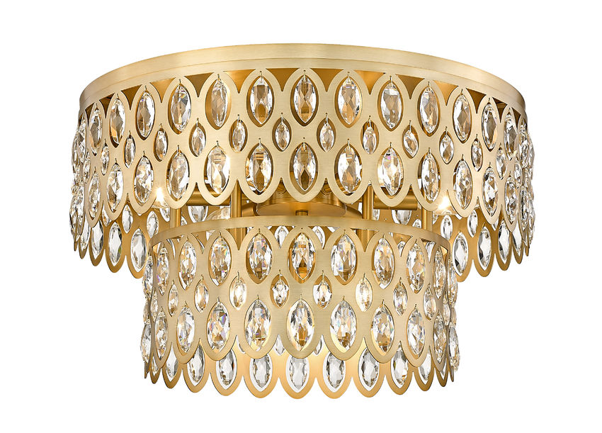 Z-Lite Dealey 20" 9-Light Heirloom Brass Flush Mount Lighting With Steel and Crystal Shade