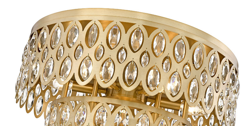 Z-Lite Dealey 20" 9-Light Heirloom Brass Flush Mount Lighting With Steel and Crystal Shade