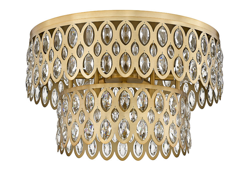 Z-Lite Dealey 20" 9-Light Heirloom Brass Flush Mount Lighting With Steel and Crystal Shade