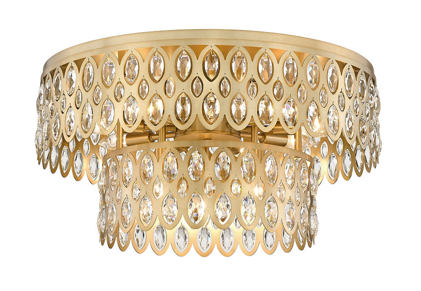 Z-Lite Dealey 24" 12-Light Heirloom Brass Flush Mount Lighting With Steel and Crystal Shade