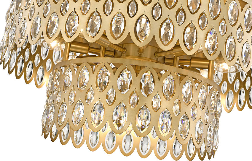 Z-Lite Dealey 24" 12-Light Heirloom Brass Flush Mount Lighting With Steel and Crystal Shade