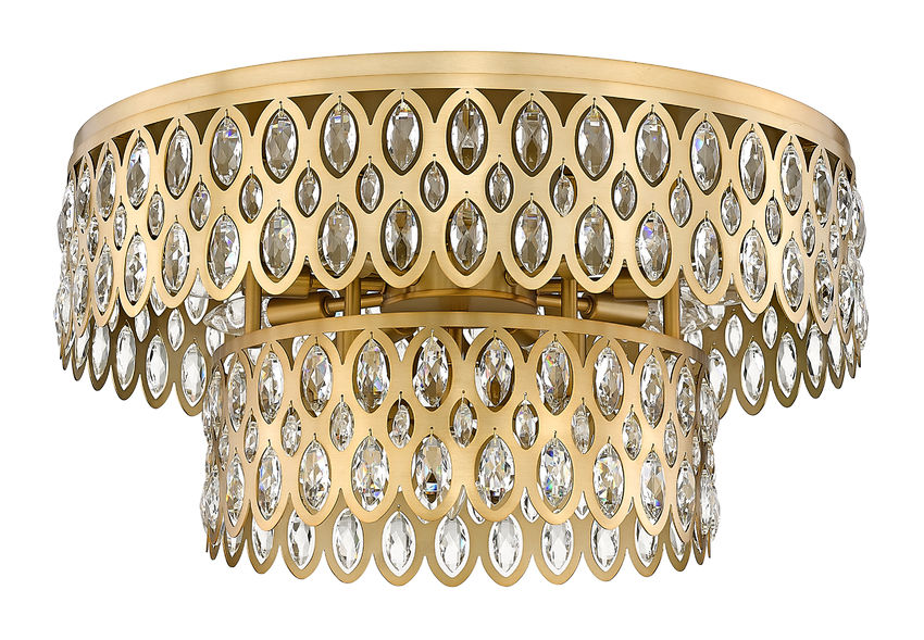 Z-Lite Dealey 24" 12-Light Heirloom Brass Flush Mount Lighting With Steel and Crystal Shade