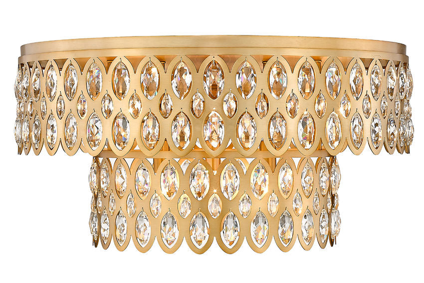 Z-Lite Dealey 24" 12-Light Heirloom Brass Flush Mount Lighting With Steel and Crystal Shade