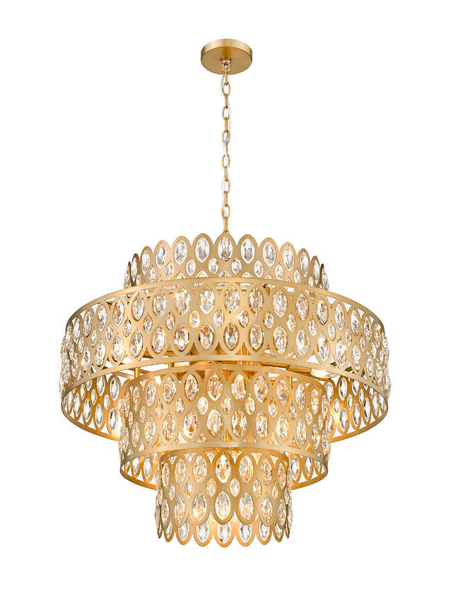 Z-Lite Dealey 26" 13-Light Heirloom Brass Pendant Light With Steel and Crystal Shade