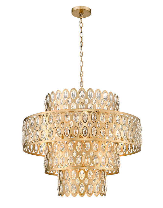 Z-Lite Dealey 26" 13-Light Heirloom Brass Pendant Light With Steel and Crystal Shade