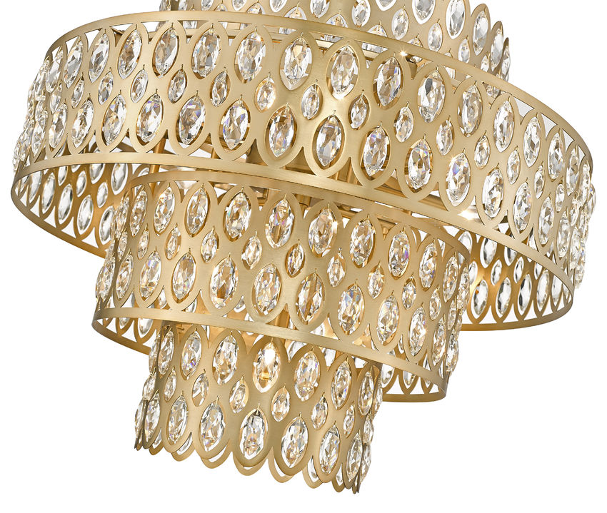 Z-Lite Dealey 26" 13-Light Heirloom Brass Pendant Light With Steel and Crystal Shade
