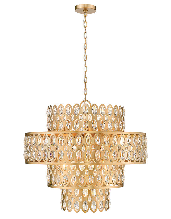 Z-Lite Dealey 26" 13-Light Heirloom Brass Pendant Light With Steel and Crystal Shade