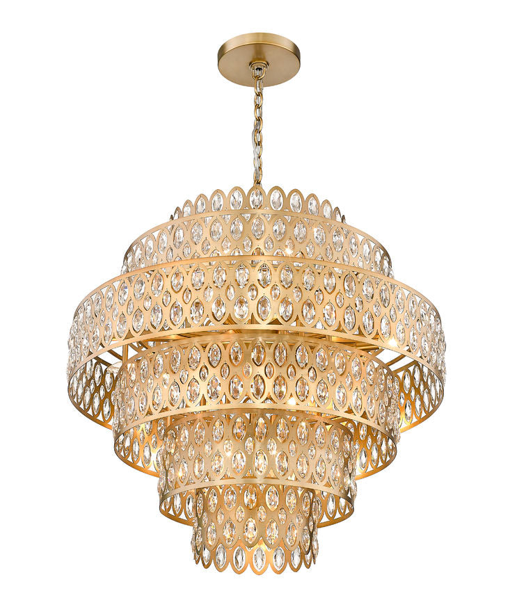 Z-Lite Dealey 33" 17-Light Heirloom Brass Pendant Light With Steel and Crystal Shade