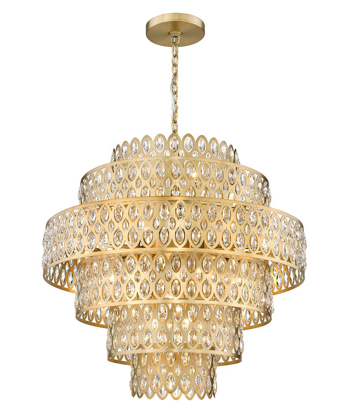 Z-Lite Dealey 33" 17-Light Heirloom Brass Pendant Light With Steel and Crystal Shade