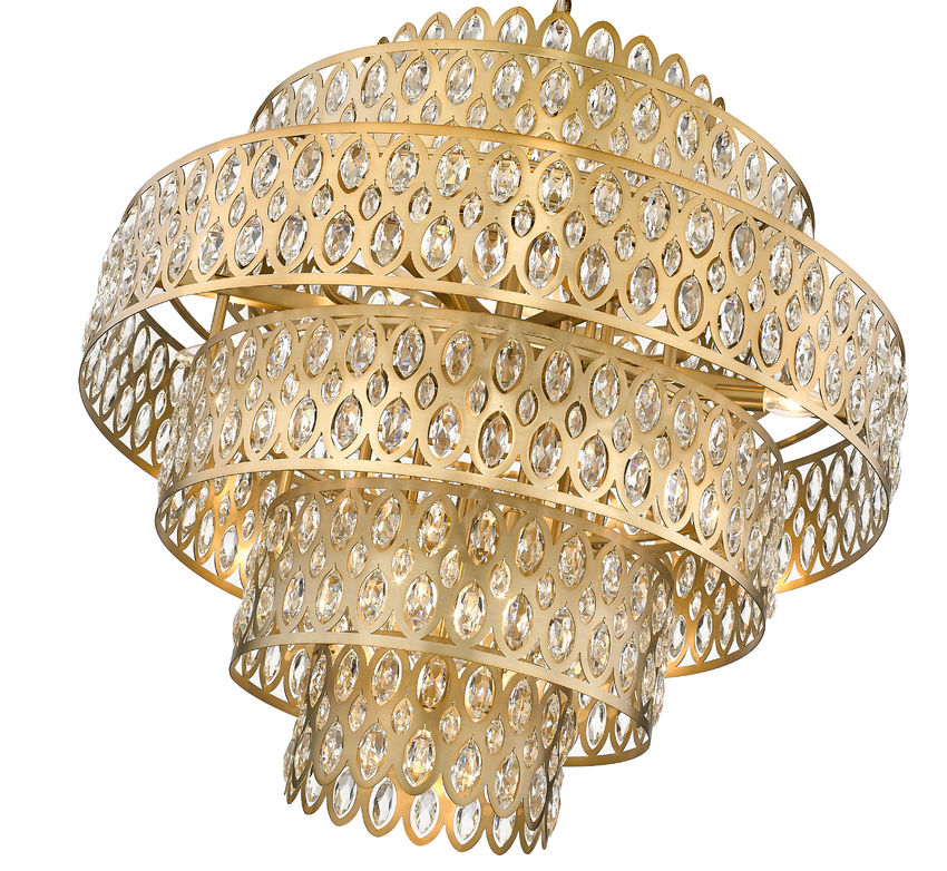 Z-Lite Dealey 33" 17-Light Heirloom Brass Pendant Light With Steel and Crystal Shade