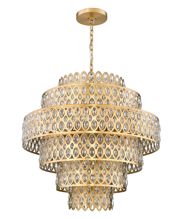 Z-Lite Dealey 33" 17-Light Heirloom Brass Pendant Light With Steel and Crystal Shade