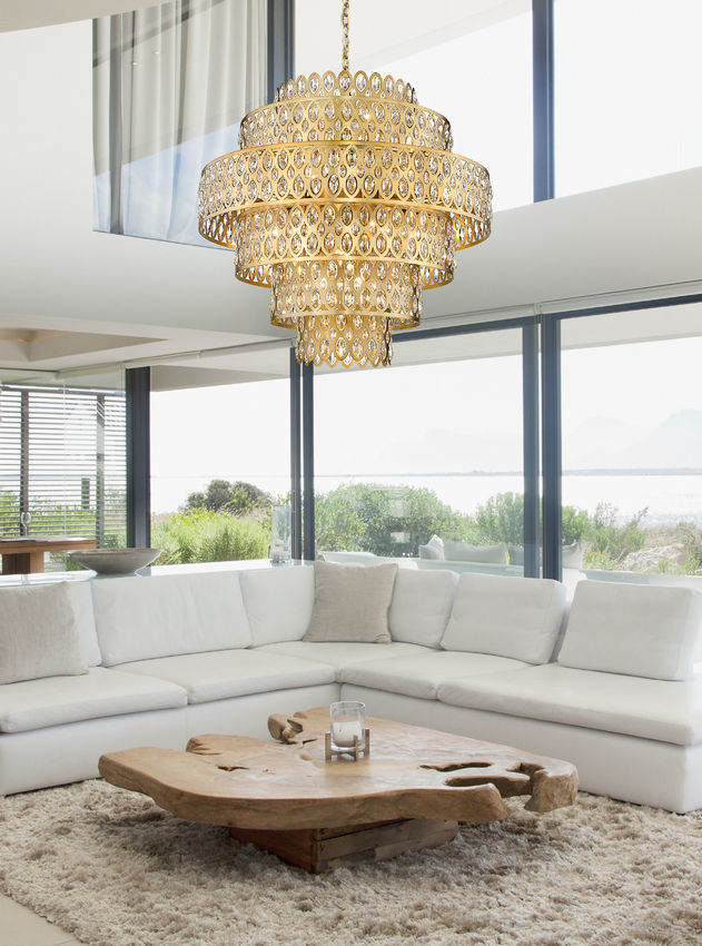 Z-Lite Dealey 33" 17-Light Heirloom Brass Pendant Light With Steel and Crystal Shade
