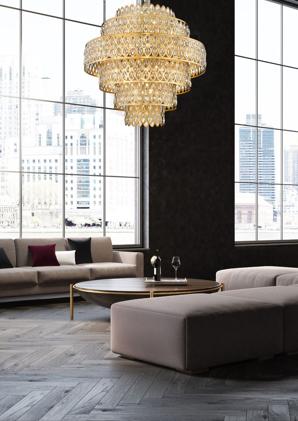 Z-Lite Dealey 33" 17-Light Heirloom Brass Pendant Light With Steel and Crystal Shade