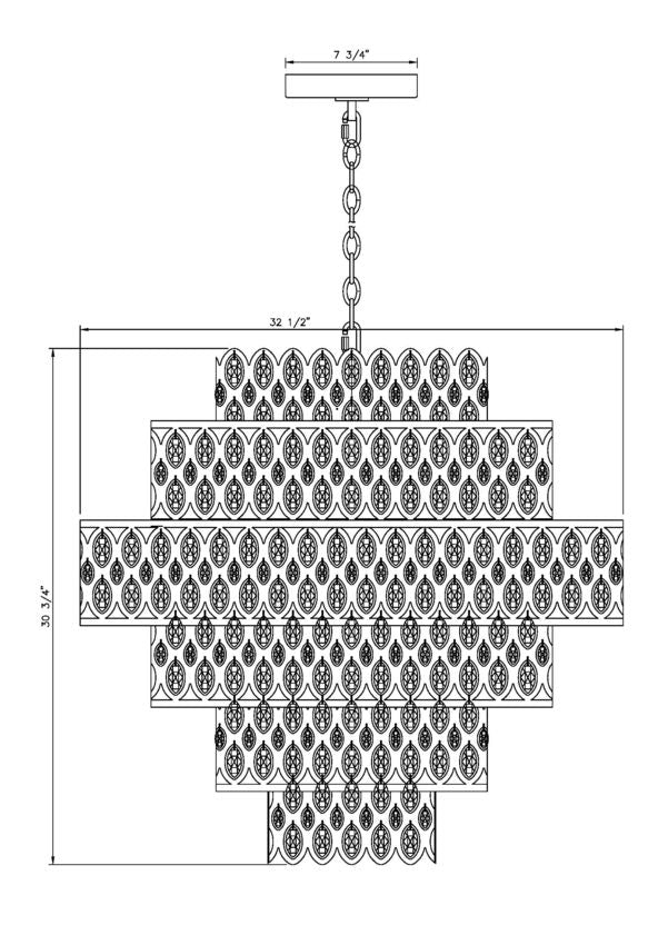 Z-Lite Dealey 33" 17-Light Heirloom Brass Pendant Light With Steel and Crystal Shade
