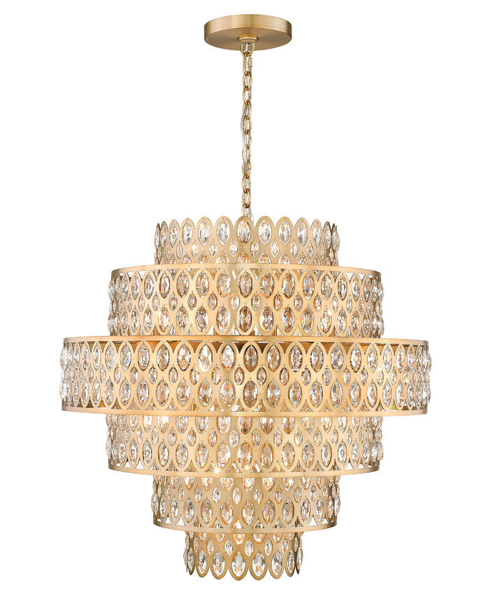 Z-Lite Dealey 33" 17-Light Heirloom Brass Pendant Light With Steel and Crystal Shade